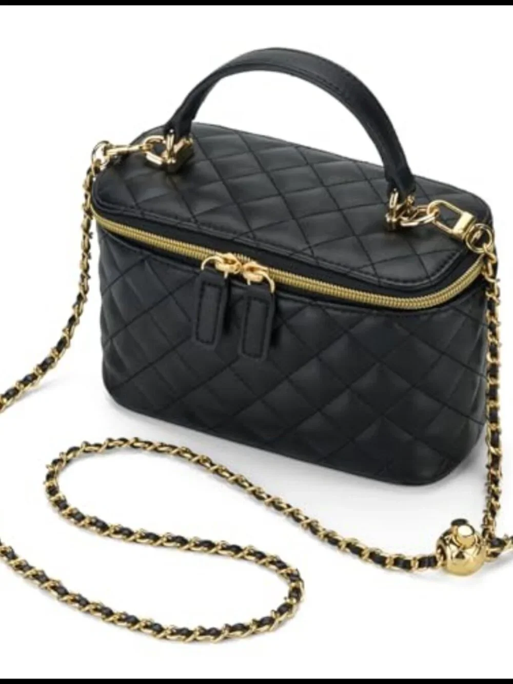 Quilted PU Vegan Leather Small Crossbody Bag with Detachable Chain